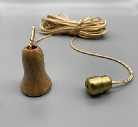 Natural Wood Bell Acorn with 1.5meter Gold Cord & Metal Gold Connector-Curtains Supplies Direct